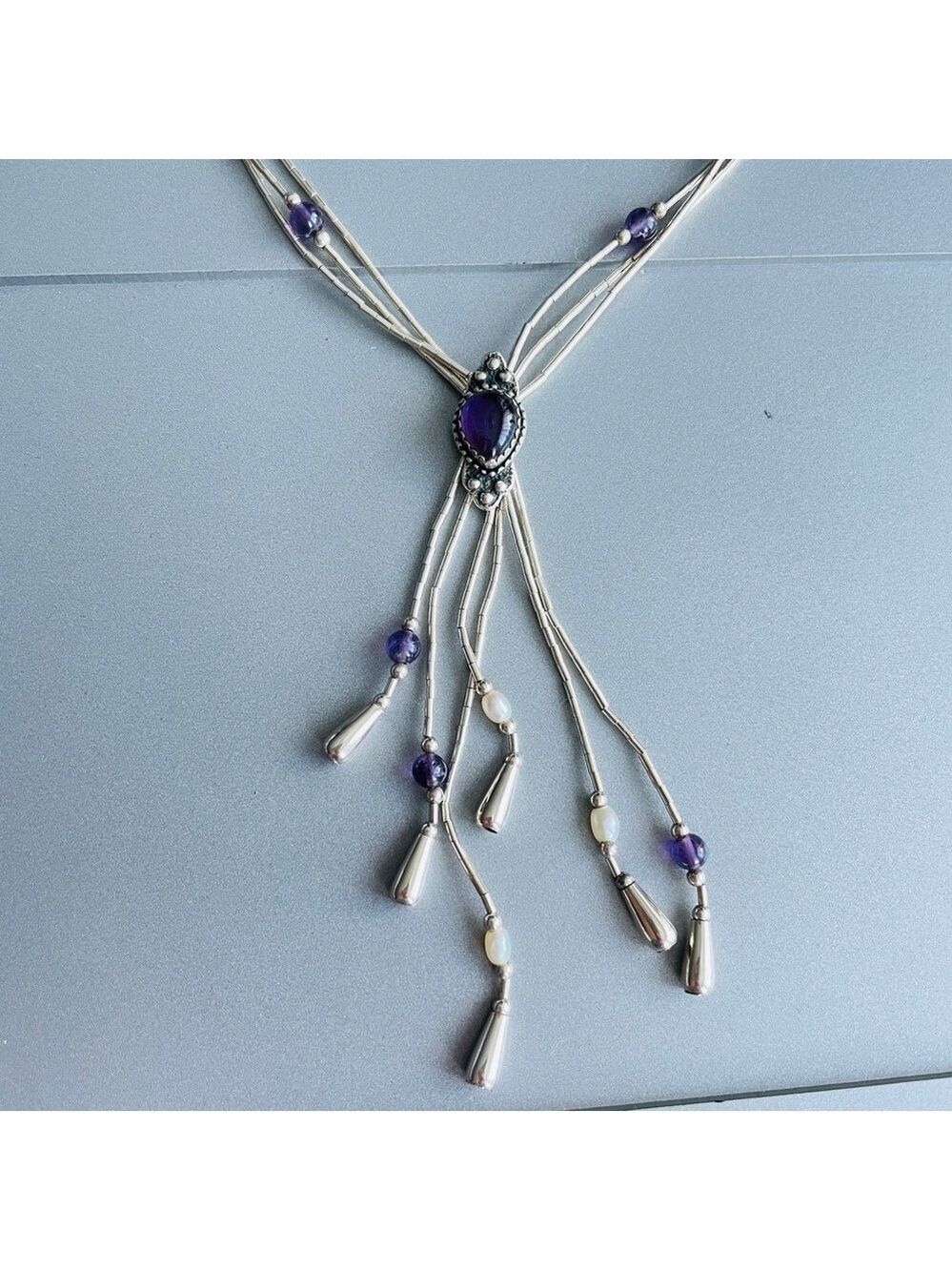 Carolyn Pollack QT Amethyst Pearl Liquid Sterling Silver Strands Lariat … - Picture 2 of 8